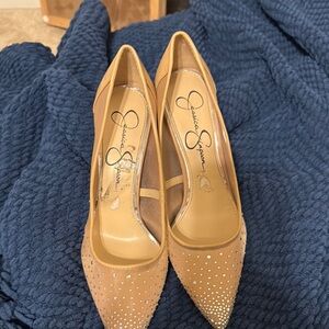 Jessica Simpson Tan Mesh Rhinestone Women's Shoes Size 9.5
